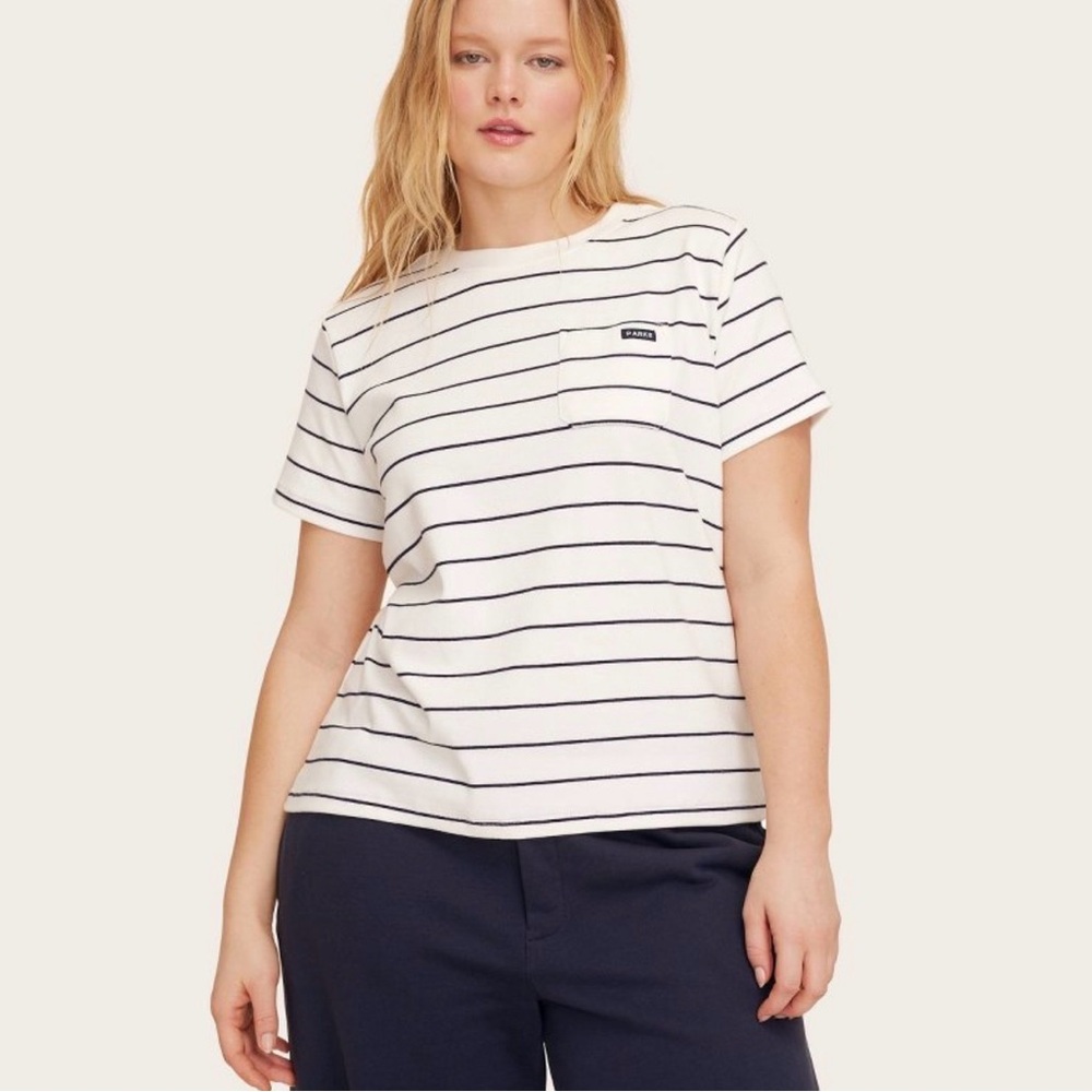 Women's Short Sleeve Crewneck Pocket T-Shirt Parke x Target Navy Blue Striped S
